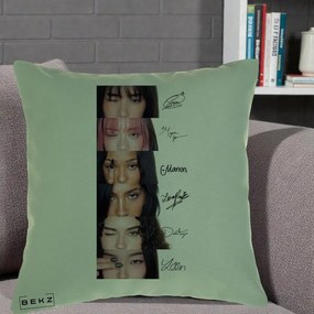 Perna Personalizata K-pop KATSEYE Semnaturi fara Foto, 40x40 cm, Verde, Husa Detasabila, Perna Inclusa, BEKZ®