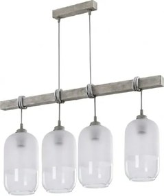 Brilagi - Lustru suspendat pe cablu WOOD GLASS 4xE27/60W/230V pin/gri/alb
