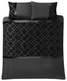 Lenjerie de pat neagră din catifea pentru pat dublu, extinsă 230x220 cm Lattice Cut – Catherine Lansfield