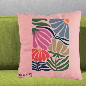 Perna Decorativa Flori Grafice Multicolore Modern, 40x40 cm, Roz, Husa Detasabila, Perna Inclusa, BEKZ®