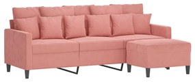 Canapea cu 3 locuri si taburet, roz, 180 cm, catifea Roz, 198 x 77 x 80 cm