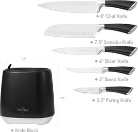 Set de cutite Swiss Haus SH-KSL6CR, 6 piese, Otel inoxidabil, Manere metalice, Suport, Crem