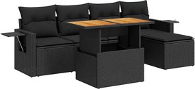 vidaXL Set mobilier de grădină cu perne, 6 piese, negru, poliratan