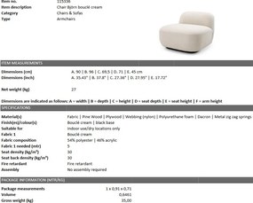 Fotoliu design modern LUX Bjorn, boucle crem 115336 HZ