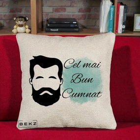 Cadou pentru Cumnat - Perna Personalizata Cel mai Bun Cumnat cu Portret Barbat si Pete Teal, 40x40 cm, Bej Canapea, Husa Detasabila, Perna Inclusa, BEKZ®
