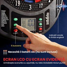 SPORTNOW Țintă Electronică pentru Darts, 6 Săgeți și Display LCD, pentru 8 Jucători, 18 Jocuri și 159 de Variante | Aosom Romania