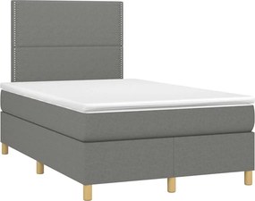 vidaXL Pat box spring cu saltea, gri închis, 120x190 cm, textil