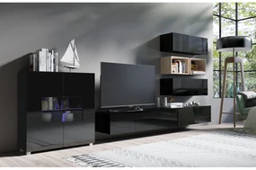Mobilier living Calabria C28 BLACK (Negru + Stejar artisan) (fără iluminat). 1051567