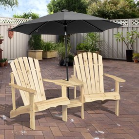 Outsunny Adirondack Gartenstuhl cu Masă și Orificiu pentru Umbrelă, 2 Locuri Scaun Grupa pentru Grădină Mobilier Exterior pentru Balcon Lemn Masiv Natural 178 x 87 x 92 cm | Aosom Romania
