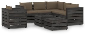 Set mobilier gradina cu perne, 8 piese, lemn gri tratat taupe and grey, 8