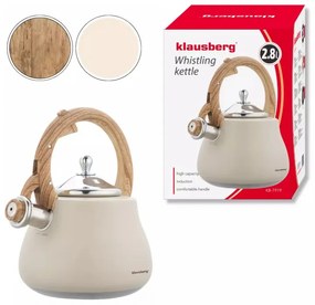 Ceanic cu fluier Klausberg KB 7919, 2,8 l, Maner izolat termic, Inductie, Bej