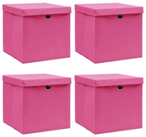 vidaXL Cutii depozitare cu capace 4 buc. roz, 32x32x32 cm, textil