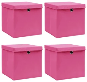 vidaXL Cutii depozitare cu capace 4 buc. roz, 32x32x32 cm, textil