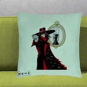 Perna Personalizata Hellsing Alucard cu Pistoale, 40x40 cm, Verde Menta, Husa Detasabila, Perna Inclusa, BEKZ®