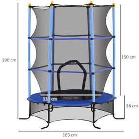 HOMCOM Trambulină Elastică pentru Copii cu Plasă de Siguranță, Suprafață Elastică și Țevi Capitonate, Ø163x190 cm, Albastru | Aosom Romania