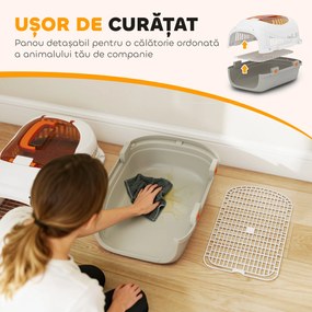 PawHut Transportor pentru Pisici și Câini Mici din Plastic, cu Fereastră Superioară, Ușă din Oțel, Bol pentru Hrană, pentru Animale max 4 kg, 49x32x31 cm, Gri | Aosom Romania