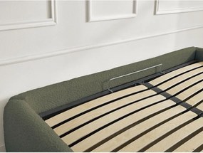 Pat matrimonial verde închis tapițat cu spațiu de depozitare/fără tăblie cu somieră 180x200 cm Inera – Bobochic Paris