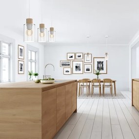 Lustră pe cablu MADERA 3xE27/60W/230V albă/lemn