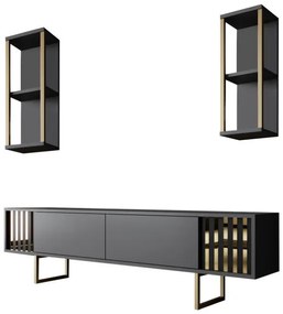 Set de mobilier pentru living Gold, Antracit- Auriu