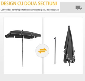 Outsunny Umbrelă de Soare cu Picior Inclinabil, Material Poliester Rezistent, 200x125x236cm, Gri Închis | Aosom Romania