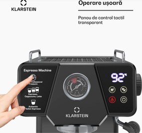 Klarstein Libeica aparat de cafea| 1350 W, 19 bar, control tactil, oțel inoxidabil, Indicator de presiune și temperatură