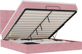 vidaXL Cadru de pat otoman cu saltele Roz 160x200cm catifea