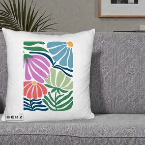 Perna Decorativa Flori Grafice Multicolore Modern, 40x40 cm, Alb Pufos, Husa Detasabila, Perna Inclusa, BEKZ®