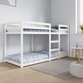 821650 vidaXL Pat supraetajat, alb, 80x200 cm, lemn masiv de pin