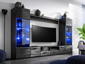 Mobilă pentru sufragerie Topeka 112 Gri lucios, Negru, Părți separate, Cu comodă tv, PAL laminat, Sticlă, 150x260x41cm, 109 kg