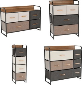 Comodă cu sertare din material textil, negru/bej/maro deschis/maro închis, HAZEL TYP 2