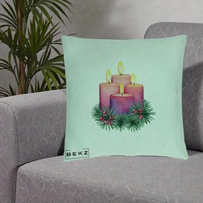 Perna Decorativa Lumanari Advent Roz-Violet, 40x40 cm, Verde Menta, Husa Detasabila, Perna Inclusa, BEKZ®