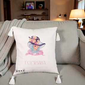 Perna Personalizata Zodie Fecioara, 40x40 cm, Bej cu Franjuri, Husa Detasabila, Perna Inclusa, BEKZ®