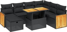vidaXL Set mobilier de grădină cu perne, 8 piese, negru, poliratan