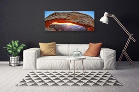 Tablou pe panza canvas Rock Sun Peisaj Gri Portocaliu Galben