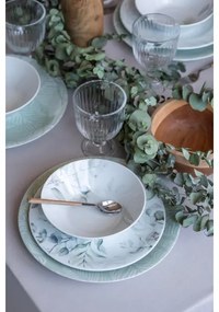 Set de veselă 24 piese, din porțelan, alb/verde