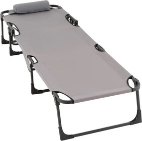 Șezlong pliabil, gri, poliester, 182 x 60 x 30 cm