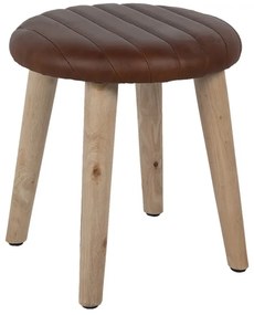 Taburet rotund din piele maro, stil industrial, 36x36x40 cm