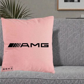 Perna Personalizata cu emblema Mercedes-AMG, 40x40 cm, Roz, Husa Detasabila, Perna Inclusa, BEKZ®