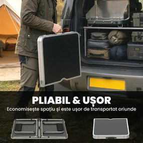 Outsunny Set Masă de Camping Pliabilă cu 4 Scaune, Masă de Picnic Reglabilă pe Înălțime, 4 Bănci și Orificiu pentru Umbrelă, din Aluminiu, pentru Picnic, Mare, Grădină, Negru | Aosom Romania