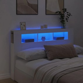 837351 vidaXL Tăblie de pat cu LED, alb, 160x18,5x103,5 cm, lemn
