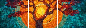 Tablou - Arborele vieții și soarele în mozaic (cu ceas) (90x30 cm)