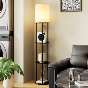 HOMCOM Lampadar cu polițe, 3 temperaturi de culoare, telecomandă pentru living dormitor birou negru | Aosom Romania