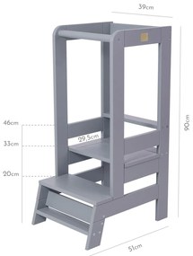 Inaltator Learning Tower Ajustabil, Ajutor de bucatarie MeowBaby  , lemn Gri inchis