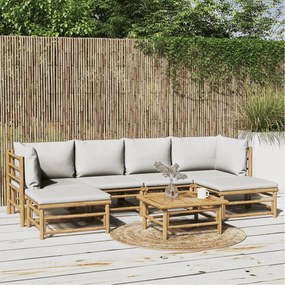 3155101 vidaXL Set mobilier de grădină cu perne gri deschis, 7 piese, bambus