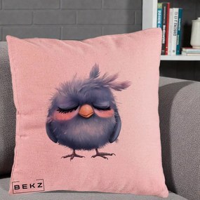 Perna Decorativa Pui Adormit Albastru, 40x40 cm, Roz, Husa Detasabila, Perna Inclusa, BEKZ®