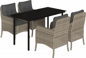 vidaXL Set mobilier de grădină cu perne, 5 piese gri deschis poliratan