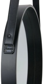 OFERTA Oglinda rotunda neagra cu maner din piele NAHAD Ø50 cm II. calitate