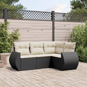 vidaXL Set mobilier de grădină cu perne, 4 piese, negru, poliratan