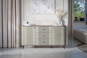 Comodă cu sertare pe picioare Vesper 160 cm - cașmir / nuc / picioare negre