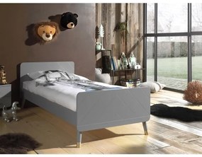 Pat Single pentru Copii, 90x200 cm, Gri (Pin Masiv și MDF) – Billy – Vipack
